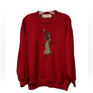 One Up Golf Vintage Sweater Wool Blend Embroidered Golfer Size Medium Made In UK